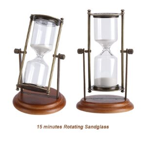 TYTOGE 15 Minutes Metal Rotating Sand Glass Timer Clock Hourglass Table Ornament Home Decor Gift