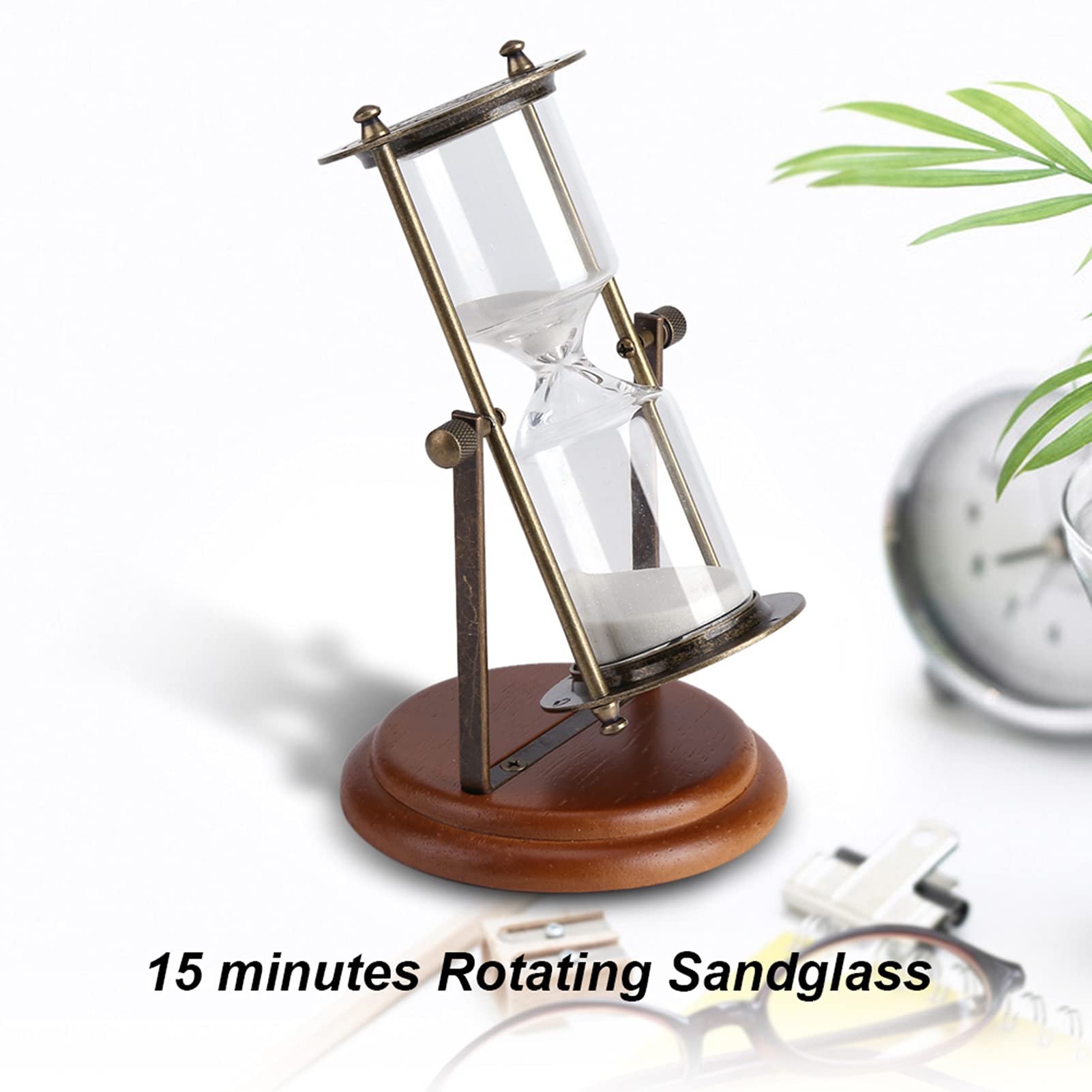 TYTOGE 15 Minutes Metal Rotating Sand Glass Timer Clock Hourglass Table Ornament Home Decor Gift