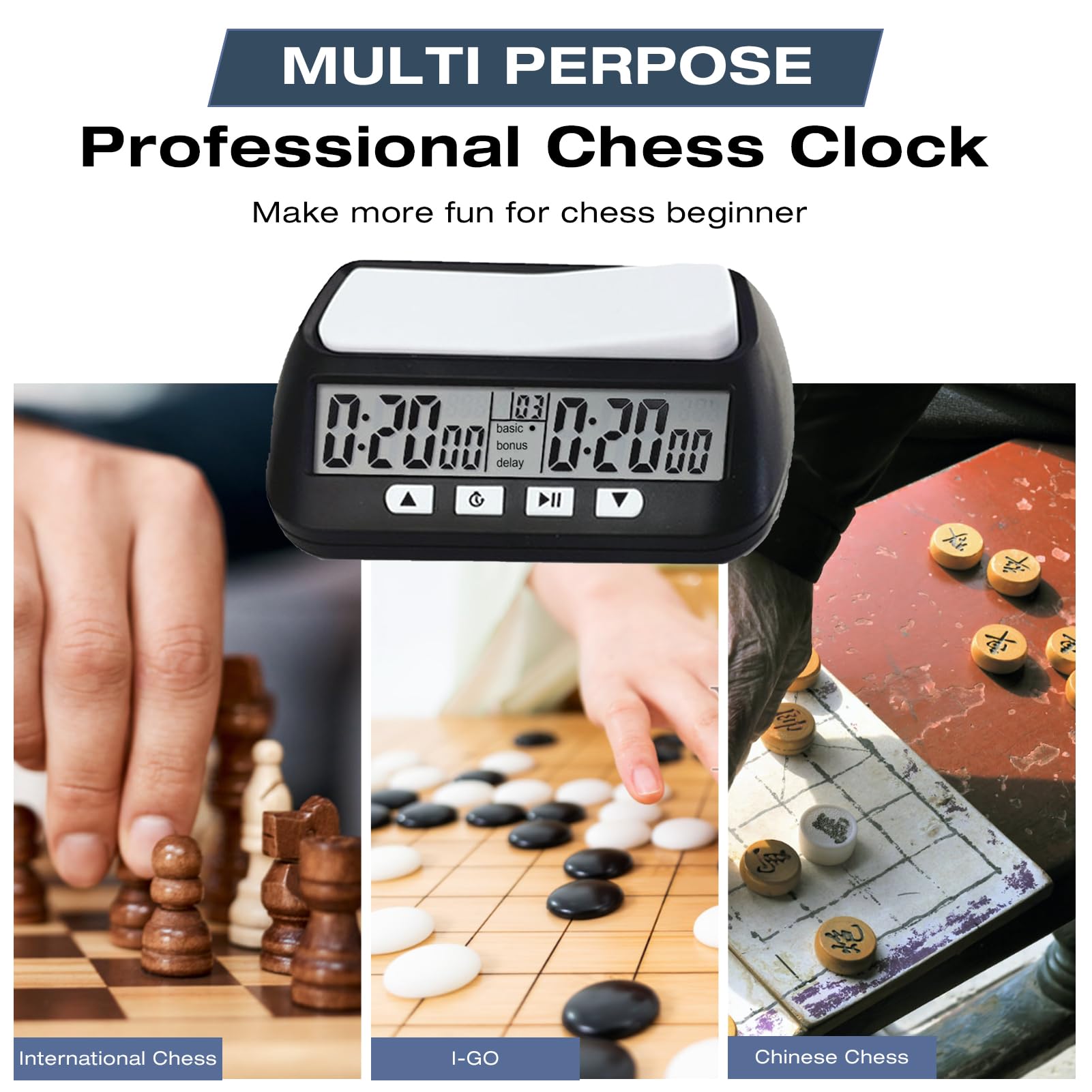 HEEPDD Chess Clock Digital Chess Timer, Portable Digital Chess Clock Game Timer with Basic Bonus Delay Alarm Function for Board Games