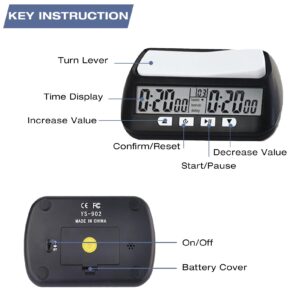 HEEPDD Chess Clock Digital Chess Timer, Portable Digital Chess Clock Game Timer with Basic Bonus Delay Alarm Function for Board Games