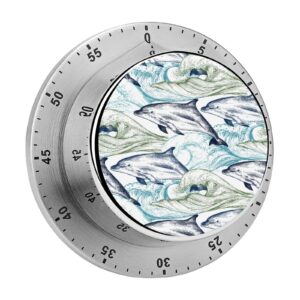 kitchen timer, kitchen timers for cooking, kitchen timer magnetic, ocean dolphins pattern waterproof time timer stainless steel multiuse for home baking cooking oven