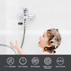 Shower Thermometer, LED Digital Display 0~100℃ Baby Bath Water Thermometer Celsius/Fahrenheit Display 360° Rotating Screen for Home Kitchen Bathroom