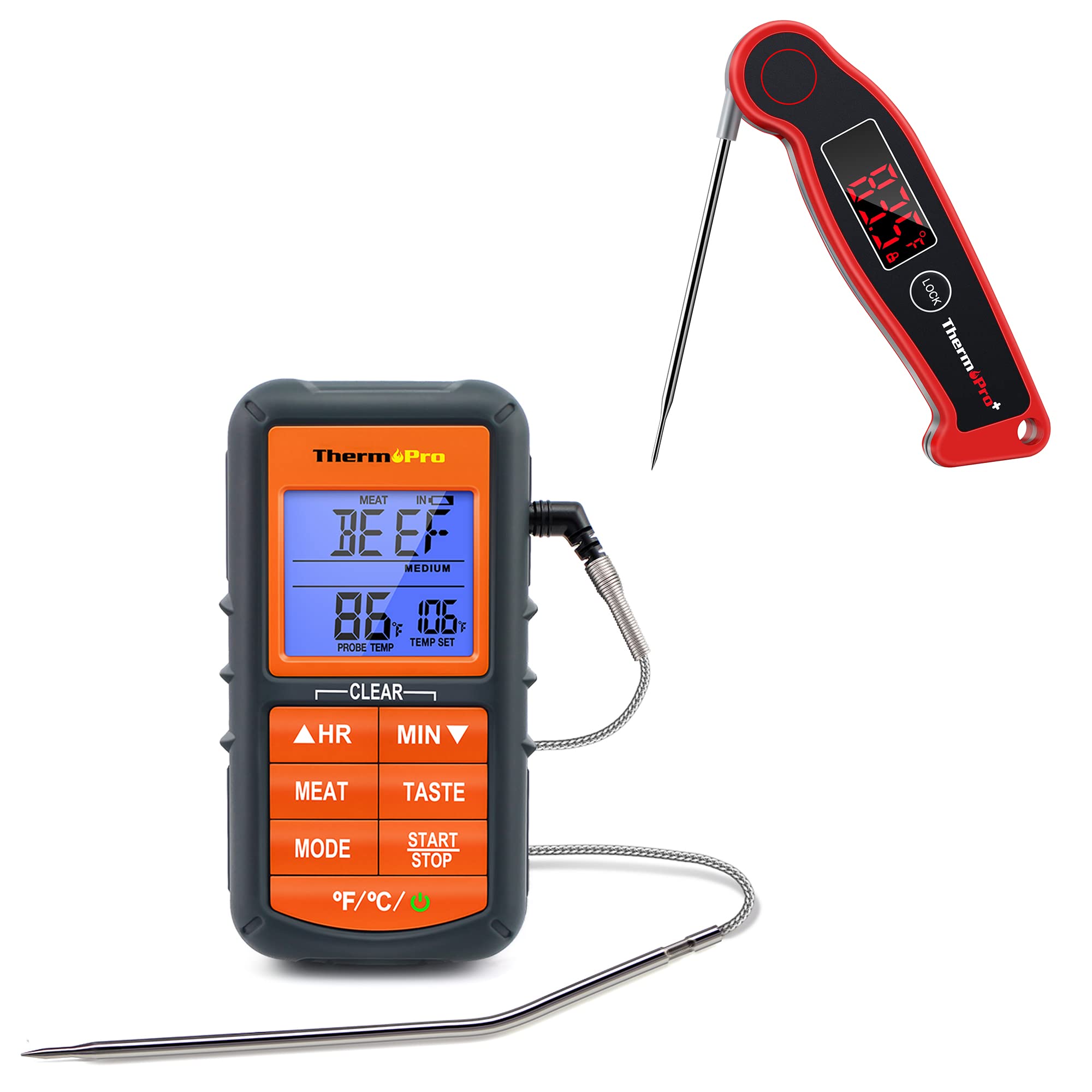 ThermoPro TP19 Waterproof Digital Meat Thermometer for Grilling + ThermoPro TP06B Digital Grill Meat Thermometer with Probe for Smoker Grilling Food BBQ Thermometer