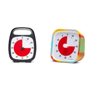 time timer plus 60 minute desk visual timer with portable handle (charcoal) and time timer mod tie dye visual timer for kids classroom learning (tie dye)