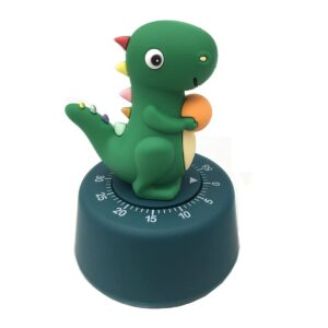 cartoon dinosaur model mechanical timer kitchen gadget cooking clock alarm counters 60 minutes decoration manual timer for study (dark green)
