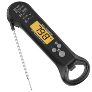 digital meat thermometer with probe,instant read thermometer for cooking,fast and accurate food thermometer with corkscrew, backlight, magnet,calibration and foldable probe for frying,grilling