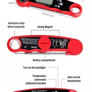 Instant Read Digital Meat Thermometer Waterproof (IP67) Read Food Thermometer for Cooking, Grilling, BBQ and Roast with Backlight Foldable Kitchen Probe Gadget.| Digital Meat Thermometer