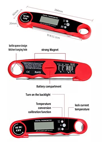 Instant Read Digital Meat Thermometer Waterproof (IP67) Read Food Thermometer for Cooking, Grilling, BBQ and Roast with Backlight Foldable Kitchen Probe Gadget.| Digital Meat Thermometer