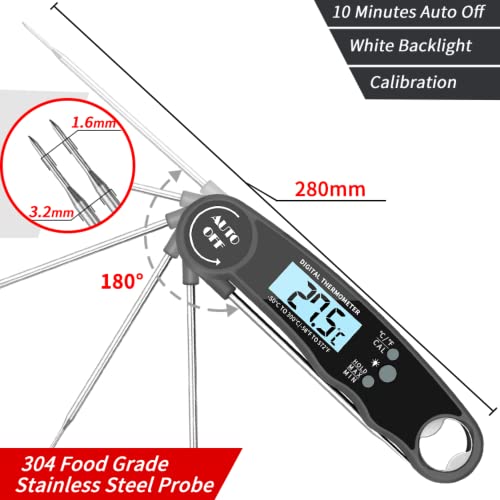 Instant Read Digital Meat Thermometer Waterproof (IP67) Read Food Thermometer for Cooking, Grilling, BBQ and Roast with Backlight Foldable Kitchen Probe Gadget.| Digital Meat Thermometer