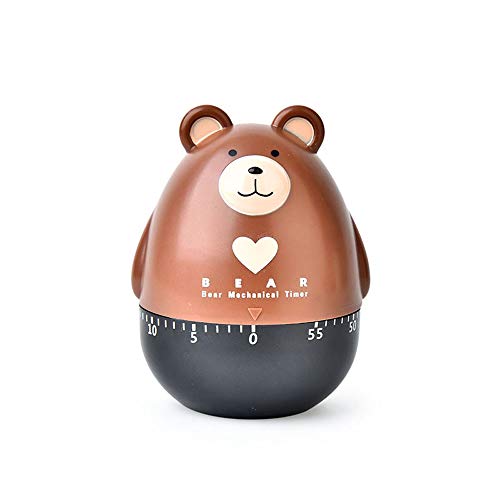 Lovely Cartoon Bear Mechanical Timers 60 Minutes Machinery Kitchen Gadget Cooking Timer Clock Loud Alarm Counters Manual Timer (Brown)