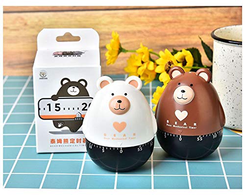 Lovely Cartoon Bear Mechanical Timers 60 Minutes Machinery Kitchen Gadget Cooking Timer Clock Loud Alarm Counters Manual Timer (Brown)