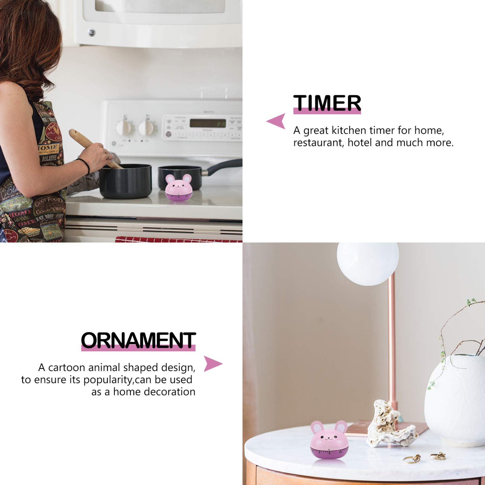 Cabilock Animal Cooking Timer Kitchen Animal Cooking Timer Cute Bunny Mechanical Timer Wind Up Countdown Timer Alarm for Baking Study Classroom Time Management (Purple) Kitchen Countdown Timer