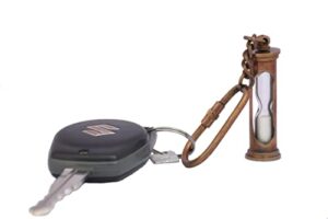 woanin sand timer clock key ring - nautical maritime, sand timer antique brass keychain gift for women men