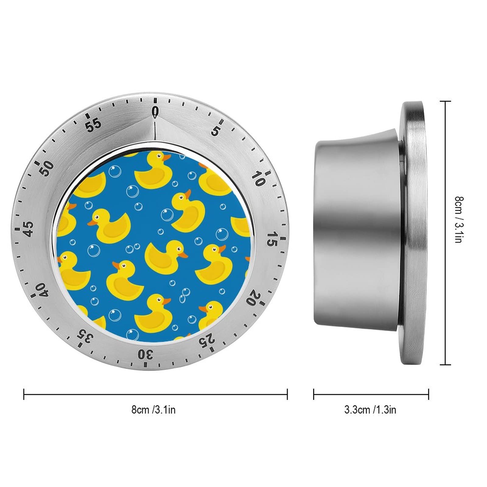 Rubber Yellow Duck Stainless Steel Timer 60 Minute Wind Up Timer Kitchen Timer Clock for Home Office