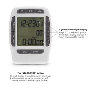 Multi-channel Timer, Portable Digital Multi-channel 3 Channels LCD Timer Accurate Timing Countdown Clock
