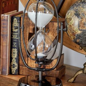 Deco 79 Antique Colonial Stunning Glass 30 Minutes Sand Timer, Metallic Black