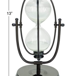 Deco 79 Antique Colonial Stunning Glass 30 Minutes Sand Timer, Metallic Black