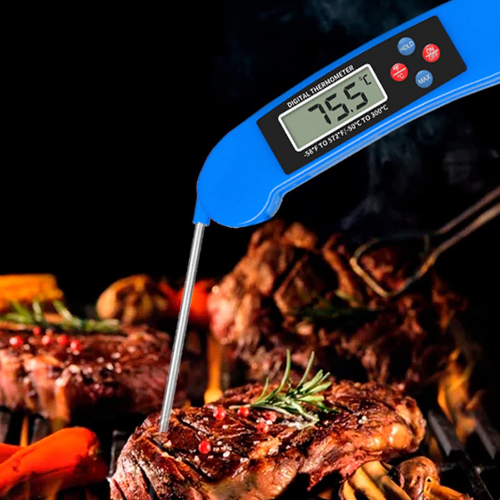 cdar Instant Read Meat Thermometer for Cooking, Thermometer with Backlight, Magnet, Calibration, and Foldable Probe for Deep Fry, BBQ, Grill A