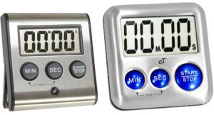 etradewinds elegant digital kitchen timers 2 pack bundle featuring stainless steel models et-23 and model et-24, auto shutoff auto memory