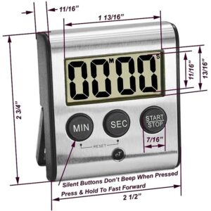 eTradewinds Elegant Digital Kitchen Timers 2 Pack Bundle Featuring Stainless Steel Models eT-23 and Model eT-24, Auto Shutoff Auto Memory
