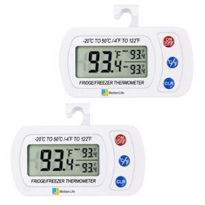 ibetterlife refrigerator thermometer 2 pack - waterproof digital fridge freeze room indoor outdoor temperature monitor with hook, big lcd display easy to read, min/max record for home, restaurants