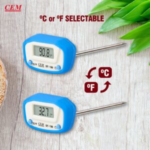 CEM Instant Read Digital Meat Thermometer for Food, Bread Baking, Water, and Liquid. Waterproof and Long Probe with Meat Temp Guide for Cooking, Display with Backlit DT-130(Blue)