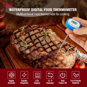 CEM Instant Read Digital Meat Thermometer for Food, Bread Baking, Water, and Liquid. Waterproof and Long Probe with Meat Temp Guide for Cooking, Display with Backlit DT-130(Blue)