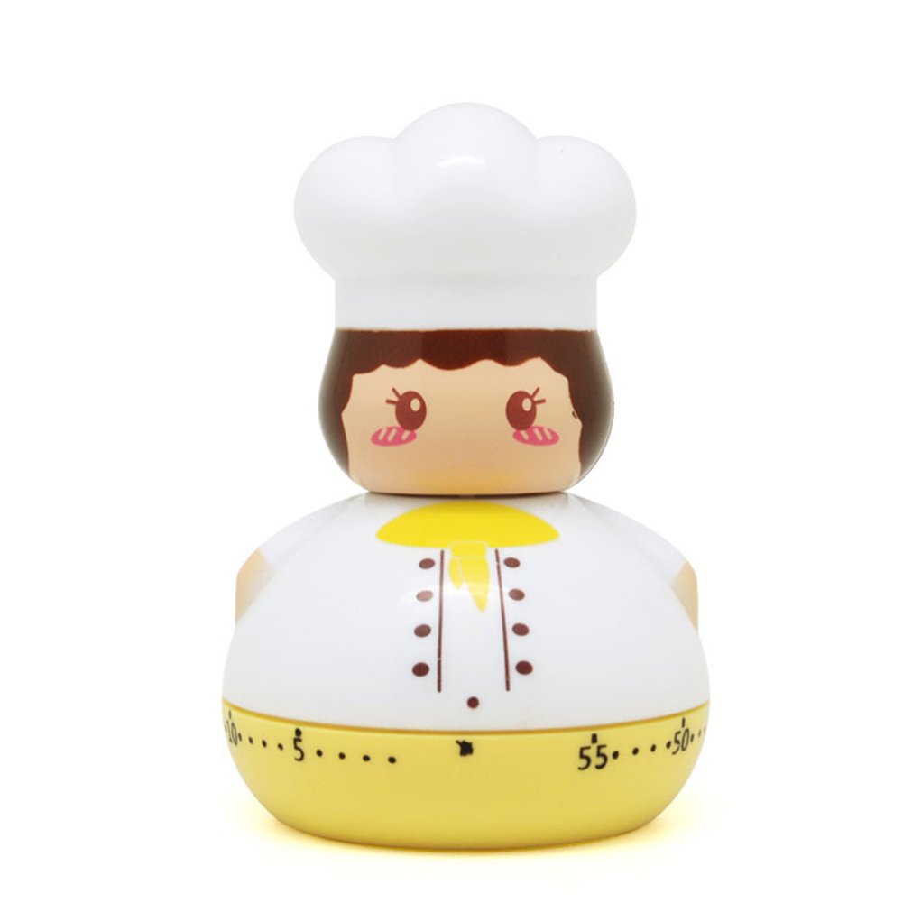 Golandstar Cute Cartoon Chef Timers 60 Minutes Mechanical Kitchen Cooking Timer Clock Loud Alarm Counters Mini Size Manual Timer (Yellow)