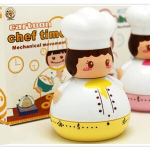 Golandstar Cute Cartoon Chef Timers 60 Minutes Mechanical Kitchen Cooking Timer Clock Loud Alarm Counters Mini Size Manual Timer (Yellow)