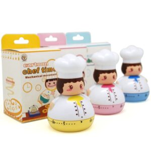 Golandstar Cute Cartoon Chef Timers 60 Minutes Mechanical Kitchen Cooking Timer Clock Loud Alarm Counters Mini Size Manual Timer (Yellow)