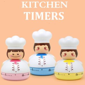 Golandstar Cute Cartoon Chef Timers 60 Minutes Mechanical Kitchen Cooking Timer Clock Loud Alarm Counters Mini Size Manual Timer (Yellow)