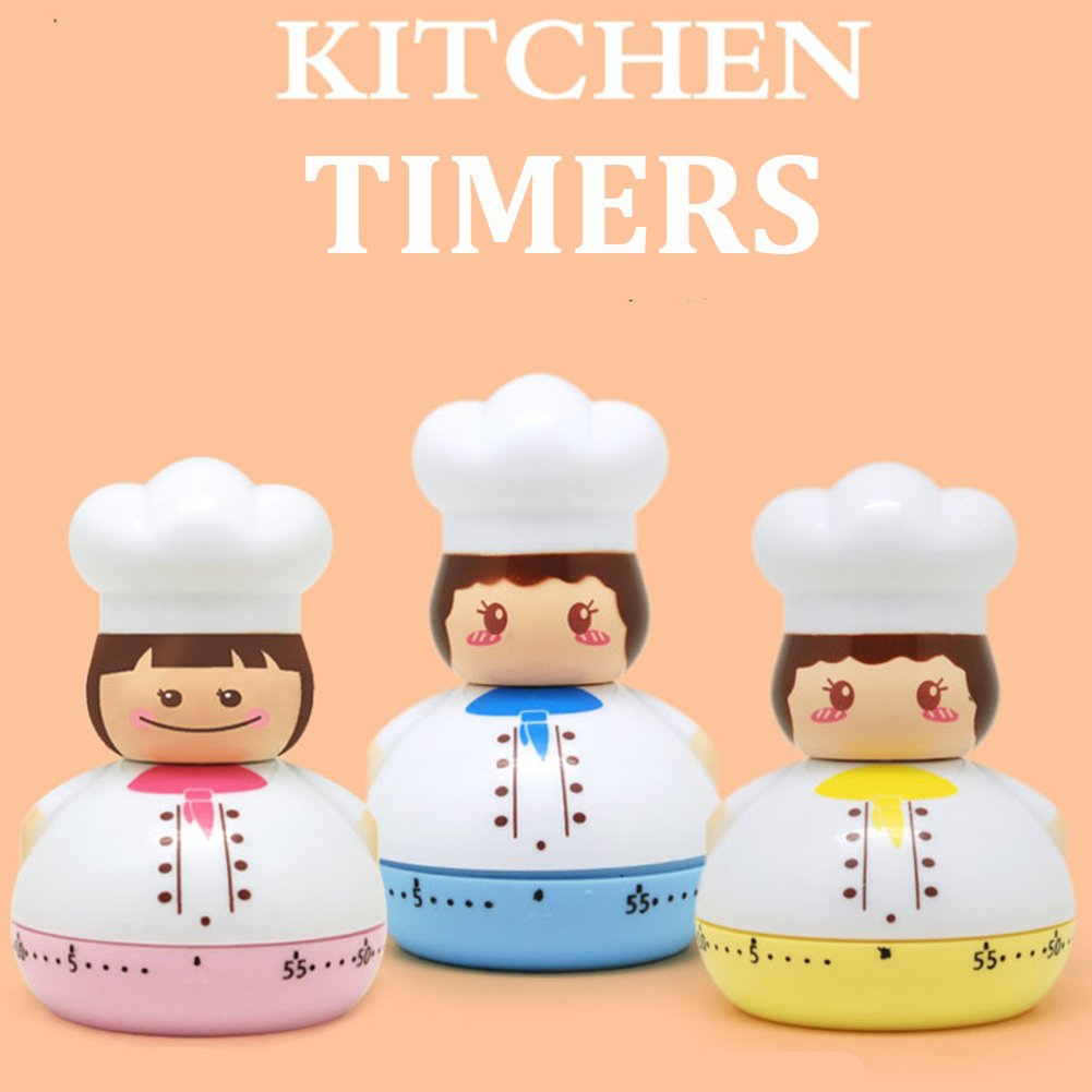 Golandstar Cute Cartoon Chef Timers 60 Minutes Mechanical Kitchen Cooking Timer Clock Loud Alarm Counters Mini Size Manual Timer (Yellow)