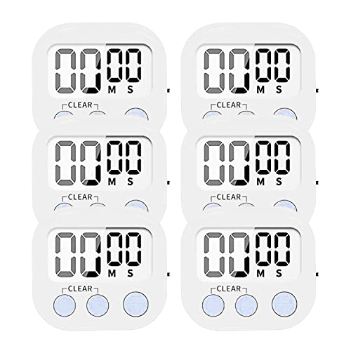 Digital kitchen timer, big screen, big numbers, simple operation, used for cooking oven office work and children's learning or games(Pack of 4 and 6 pieces) (White, 6)