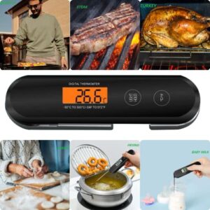 Digital Meat Thermometer for Cooking with Probe and Backlight，IP67 Waterproof CookingThermometer for Grilling BBQ, Kitchen Cooking,Candy,Oil and Roast Turkey ,Instant Read Thermometer Digital(Black)