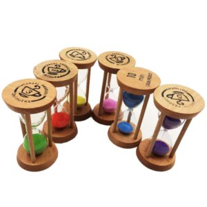 backbayia 6 pieces colorful sand timer 30s/1/2/3/5/10 minutes hourglass sandglass for kids, classroom, kitchen, games (round)