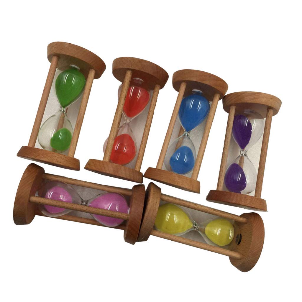 Backbayia 6 Pieces Colorful Sand Timer 30s/1/2/3/5/10 Minutes Hourglass Sandglass for Kids, Classroom, Kitchen, Games (Round)