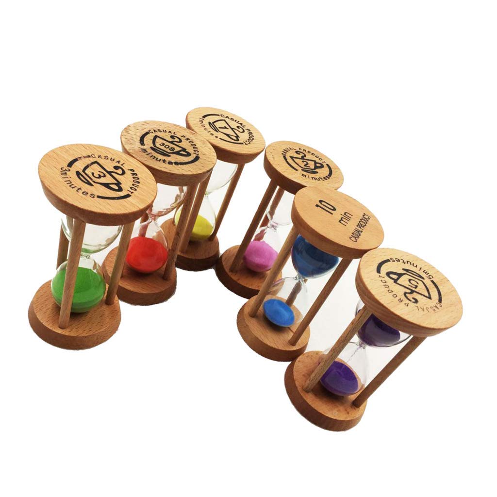 Backbayia 6 Pieces Colorful Sand Timer 30s/1/2/3/5/10 Minutes Hourglass Sandglass for Kids, Classroom, Kitchen, Games (Round)