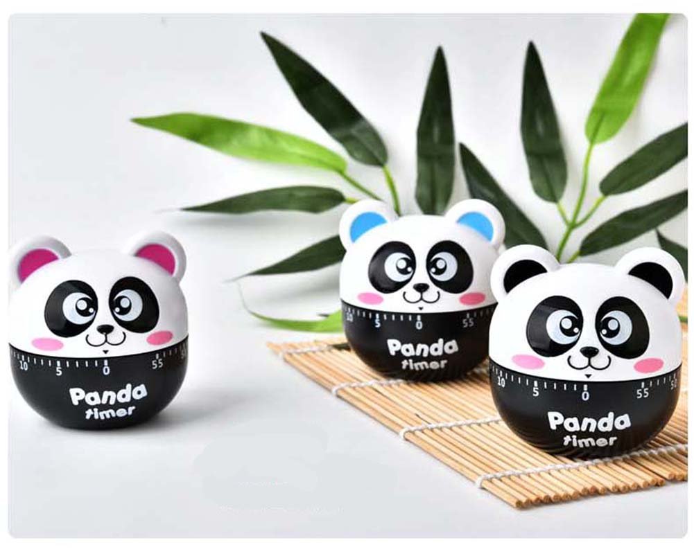 Mini Size Cartoon Panda Machinery Timer 60 Minutes Mechanical Kitchen Cooking Timers Clock Loud Alarm Counters Manual Timer Kitchen Utensil (Black)