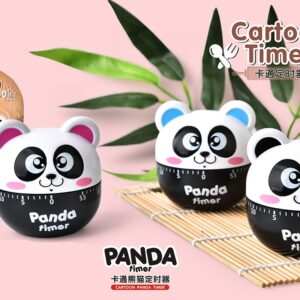 Mini Size Cartoon Panda Machinery Timer 60 Minutes Mechanical Kitchen Cooking Timers Clock Loud Alarm Counters Manual Timer Kitchen Utensil (Black)