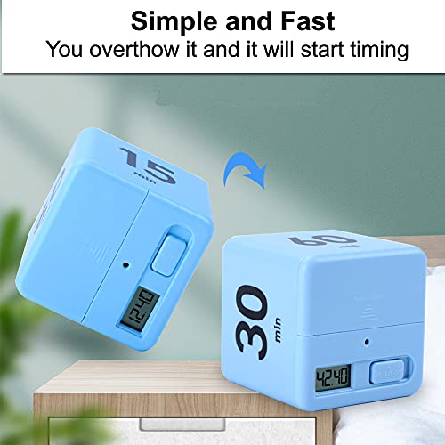 CYHomelife Cube Timer, Kitchen Timer Kids Timer Exercise Timer Gravity Sensor flip Timer for Workout Timer, Meditation Timer, Pomodoro Timer, Time Management and Countdown Settings Timer, Blue