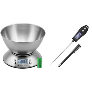 etekcity food scale with bowl and black meat thermometer