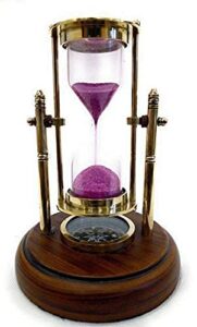 unique nautical brass sand timer nautical wooden base 5 minutes hour glass for gift (purple)