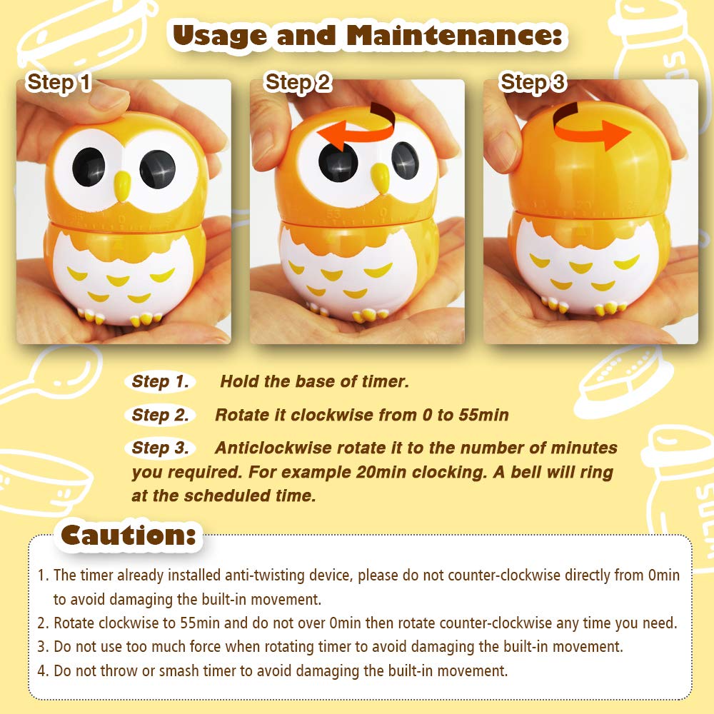 Time Vanguard Countdown Timer Cute Cartoon Animal Shape for Kids (Orange Owl)