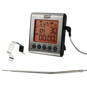 grill trade instant digital meat thermometer with probe - electric meat temperature probe in celsius for grill, bbq smoker, cooking, oven - waterproof & heat resistant with backlight & calibration