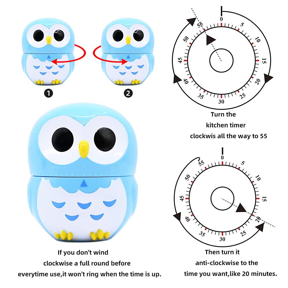 Dolovemk Kitchen Timer,Analog Timer,60 Minute Wind Up Timer Egg Timer-Loud Ring Timers,No Batteries Required 100% Mechanical (Owl)