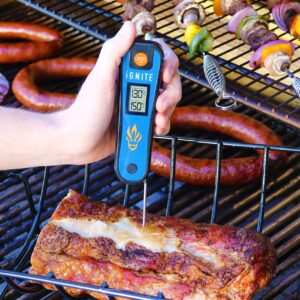 Ignite Instant Read Thermometer - Push Button FLIP-Out Design- Digital Thermometer for Kitchen, Outdoor Cooking, BBQ, and Grill!