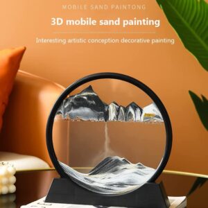 XKSWAMZ 3D Flowing Sand Painting, Moving Sand Art Decor, 3D Hourglass Round Natural Landscape Glass Sand Frame, Quicksand Painting Desktop Ornaments for Home and Office Decor (7 inches, Blue)