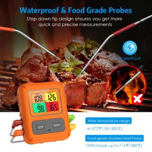 AMIR Wireless Meat Thermometer for Grilling and Smoking | Kitchen Food Cooking Candy Thermometer with 4 Meat Probes | 500FT Grill Thermometer for Outside Grill | BBQ Oven Thermometer for Beef Turkey