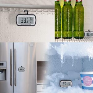 AEVETE Waterproof Digital Refrigerator Thermometer Large LCD Freezer Room Thermometer with Magnetic Back No Frills Easy to Read, 1 White 1 Black