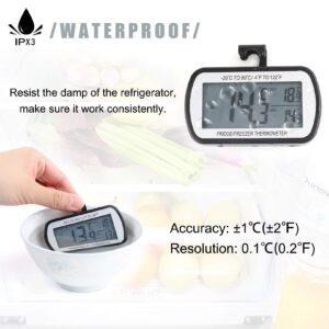 AEVETE Waterproof Digital Refrigerator Thermometer Large LCD Freezer Room Thermometer with Magnetic Back No Frills Easy to Read, 1 White 1 Black